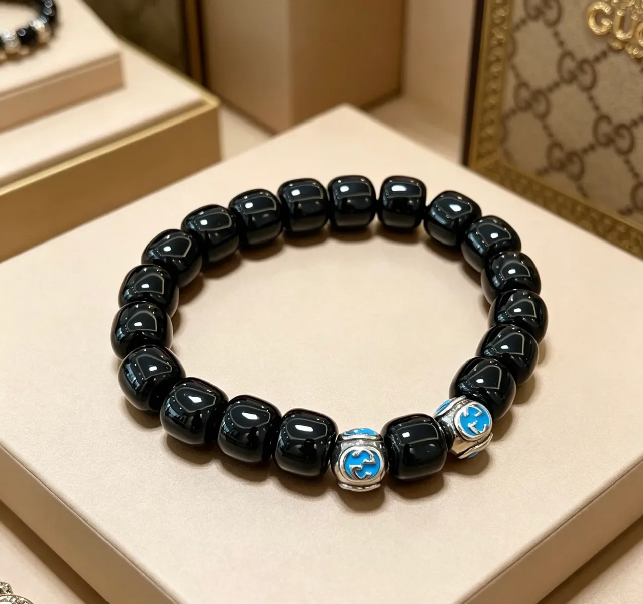 Gucci GG Marmont Black and Blue Enamel Bead Bracelet 7