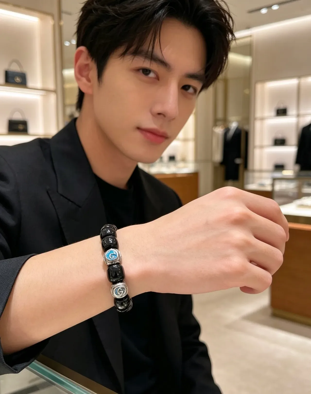 Gucci GG Marmont Black and Blue Enamel Bead Bracelet 8