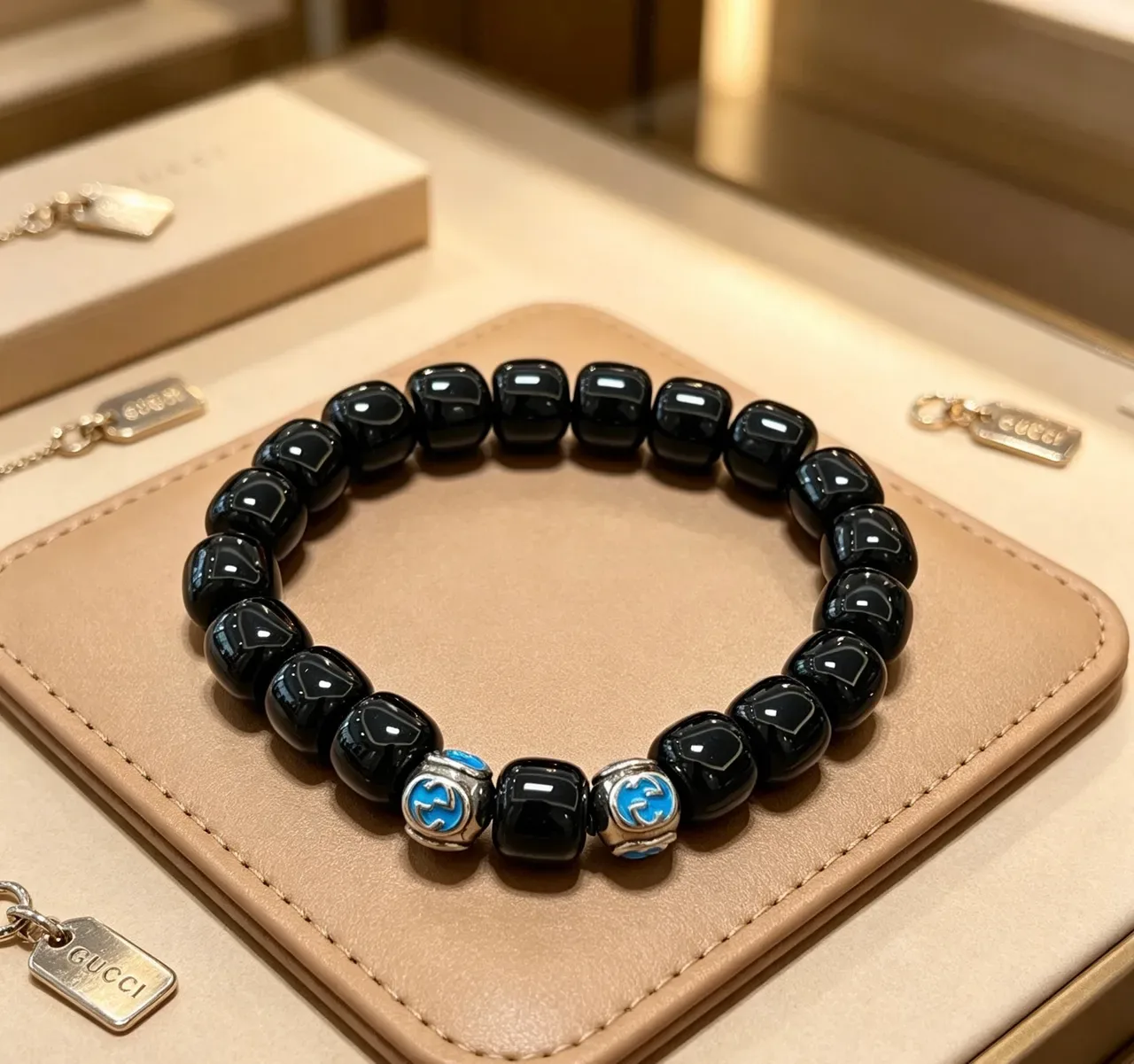 Gucci GG Marmont Black and Blue Enamel Bead Bracelet 9