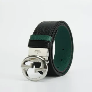 Gucci GG Marmont Black and Green Leather Belt