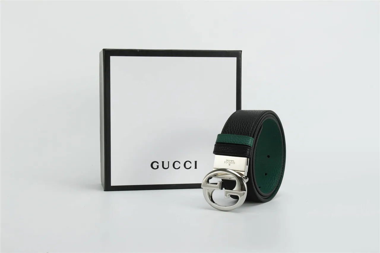 Gucci GG Marmont Black and Green Leather Belt 7