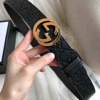 Gucci GG Marmont Black Gold Embossed Monogram Interlocking G Buckle Leather Belt