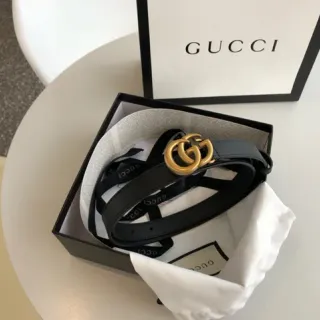 Gucci GG Marmont কালো সোনা Interlocking G বাকল চামড়ার বেল্ট
