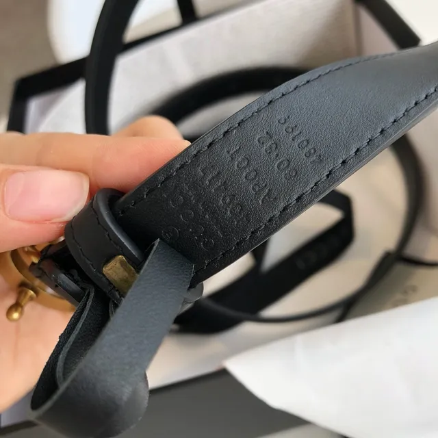 Gucci GG Marmont Black Gold Interlocking G Buckle Leather Belt 3