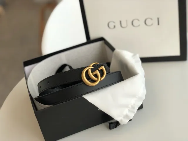 Gucci GG Marmont Black Gold Interlocking G Buckle Leather Belt 5