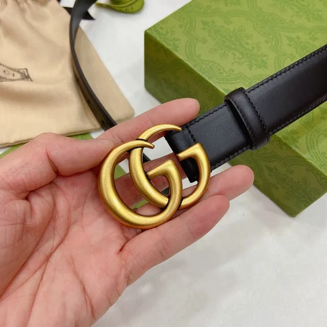 Gucci GG Marmont Black Gold Interlocking G Buckle Smooth Leather Belt 3