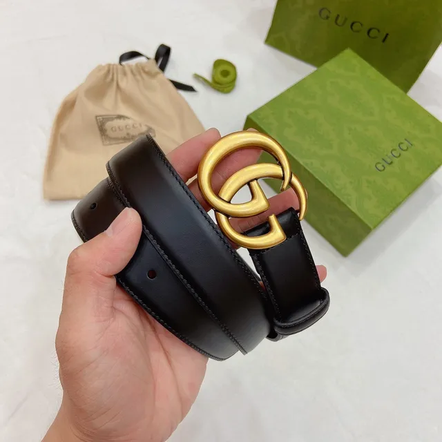 Gucci GG Marmont Black Gold Interlocking G Buckle Smooth Leather Belt 5