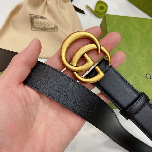 Gucci GG Marmont Black Gold Interlocking G Buckle Smooth Leather Belt 6