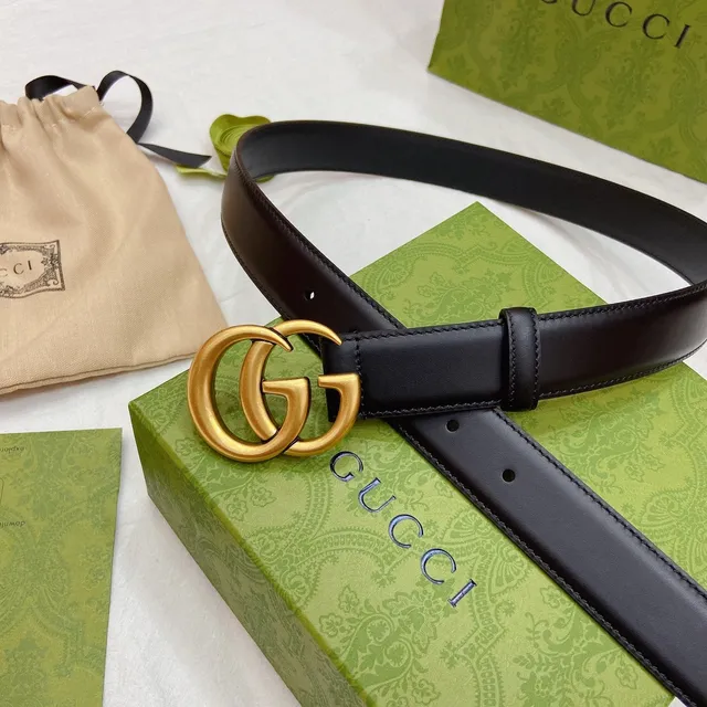 Gucci GG Marmont Black Gold Interlocking G Buckle Smooth Leather Belt 9