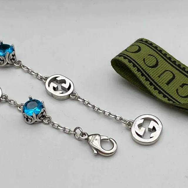Gucci GG Marmont Blue Silver Interlocking G Motif Chain-Link Construction Necklace 2