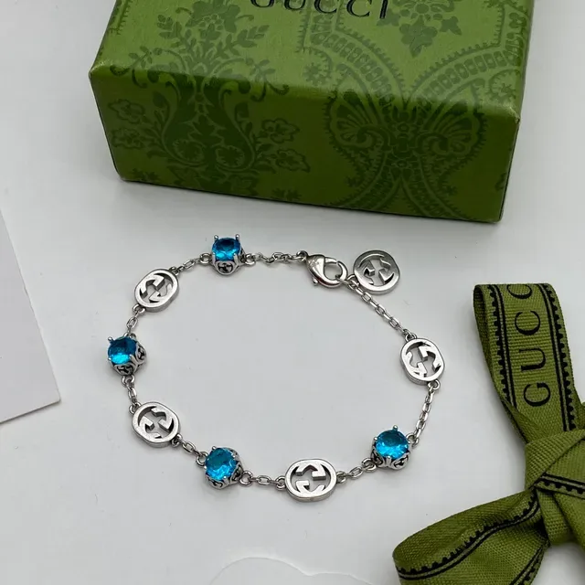 Gucci GG Marmont Blue Silver Interlocking G Motif Chain-Link Construction Necklace 5