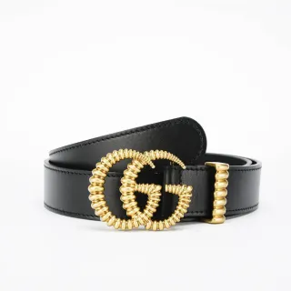 Gucci GG Marmont কুঁচকানো দড়ি Interlocking G কালো চামড়ার বেল্ট