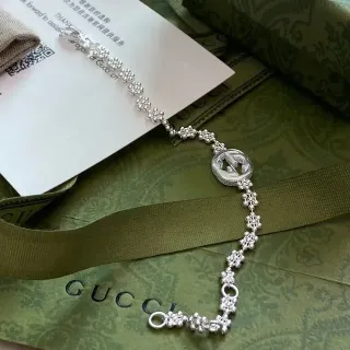 Gucci GG Marmont Floral-Link Interlocking G Silver Bracelet