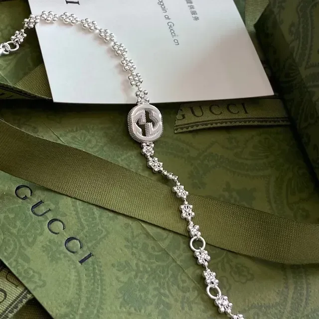 Gucci GG Marmont Floral-Link Interlocking G Silver Bracelet 3