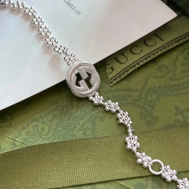 Gucci GG Marmont Floral-Link Interlocking G Silver Bracelet 4