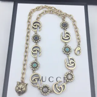 Gucci GG Marmont Gold Blue Chain Interlocking G Motifs Necklace