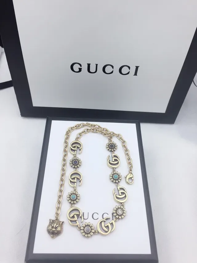 Gucci GG Marmont Gold Blue Chain Interlocking G Motifs Necklace 3