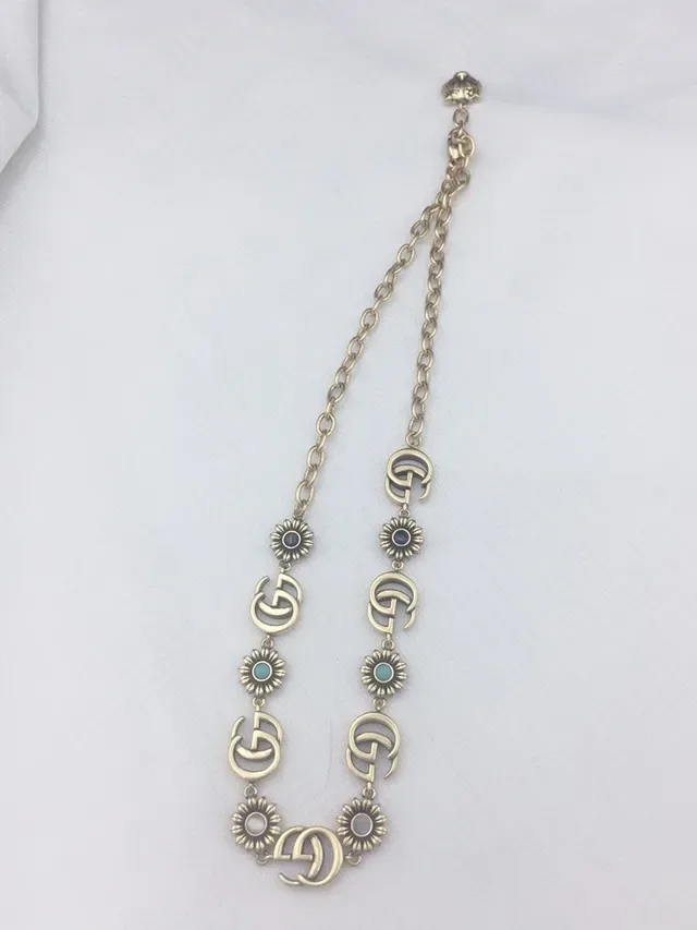 Gucci GG Marmont Gold Blue Chain Interlocking G Motifs Necklace 4