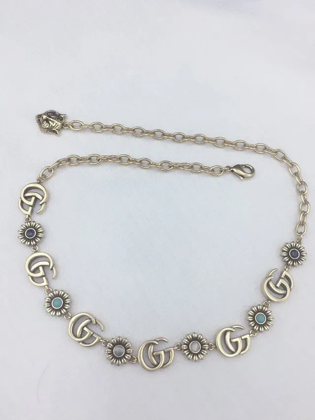 Gucci GG Marmont Gold Blue Chain Interlocking G Motifs Necklace 5