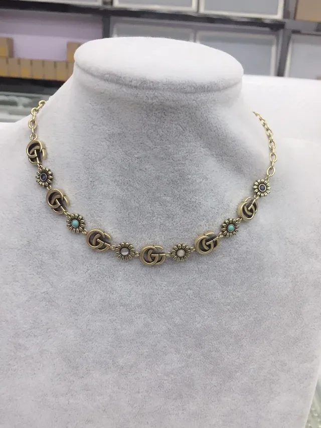 Gucci GG Marmont Gold Blue Chain Interlocking G Motifs Necklace 6