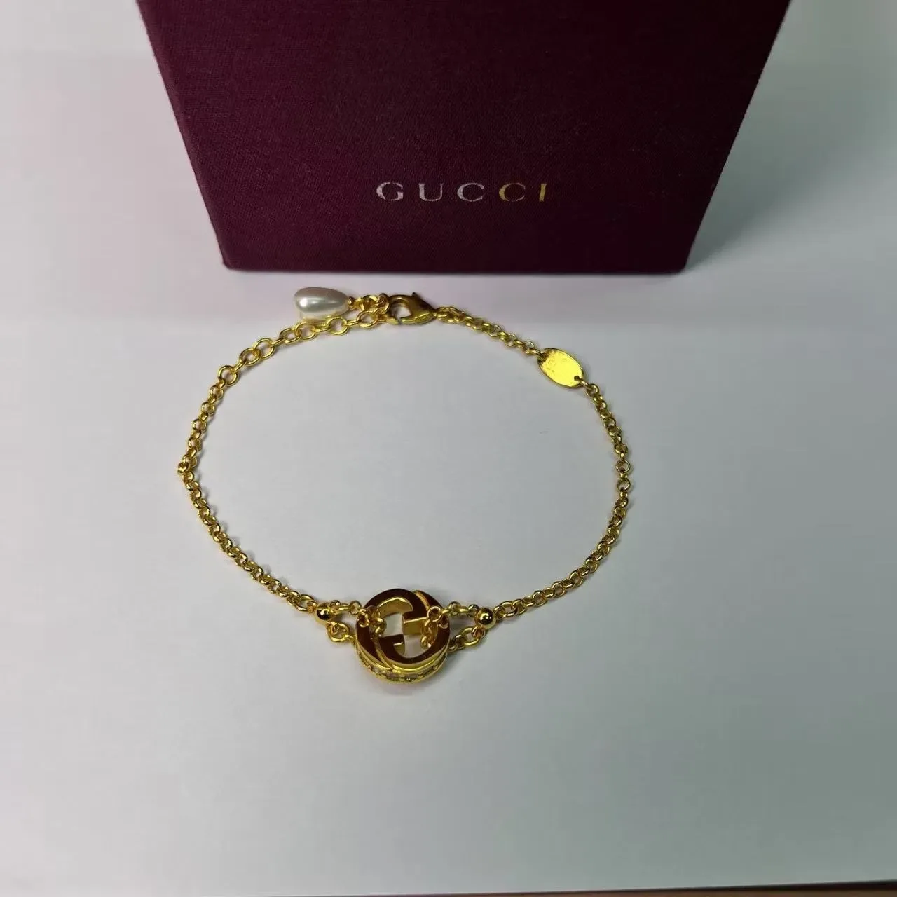 Gucci GG Marmont Gold-Tone Crystal and Pearl Bracelet 4