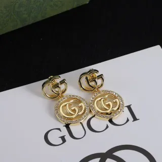 Gucci GG Marmont Gold-Tone Pavé Crystal Interlocking GG Earrings