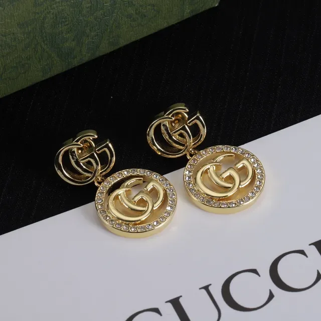 Gucci GG Marmont Gold-Tone Pavé Crystal Interlocking GG Earrings 2