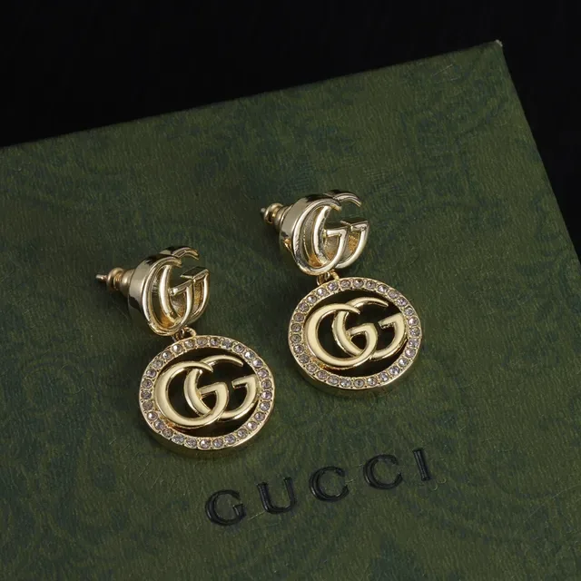 Gucci GG Marmont Gold-Tone Pavé Crystal Interlocking GG Earrings 3