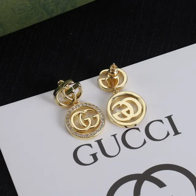 Gucci GG Marmont Gold-Tone Pavé Crystal Interlocking GG Earrings 6