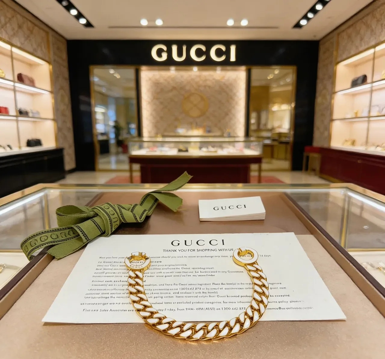 Gucci GG Marmont Gold White Chunky Curb-Link Chain Enamel Inlay Bracelet 4