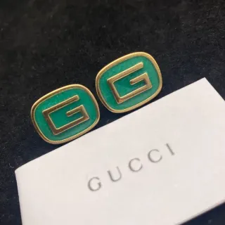 Gucci GG Marmont Green Gold Square Stud Enamel Earrings