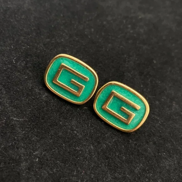 Gucci GG Marmont Green Gold Square Stud Enamel Earrings 3