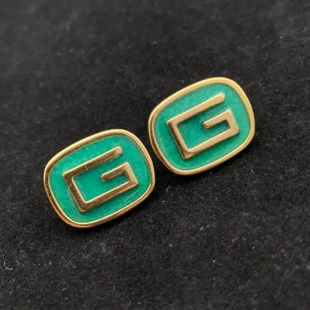 Gucci GG Marmont Green Gold Square Stud Enamel Earrings 4