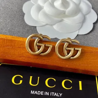 Gucci GG Marmont Interlocking Double G Gold-Tone Stud Earrings