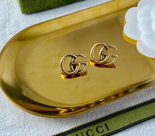 Gucci GG Marmont Interlocking Double G Gold-Tone Stud Earrings 5