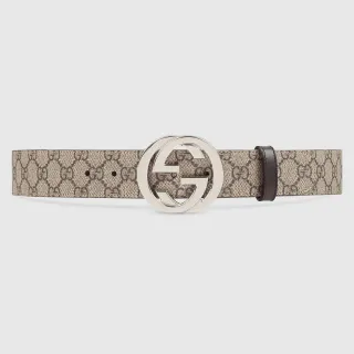 Gucci GG Marmont Interlocking G Buckle Beige Brown Leather Belt