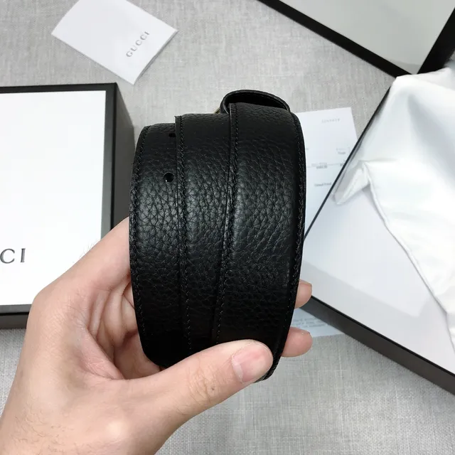 Gucci GG Marmont Interlocking G Buckle Black Leather Belt 2
