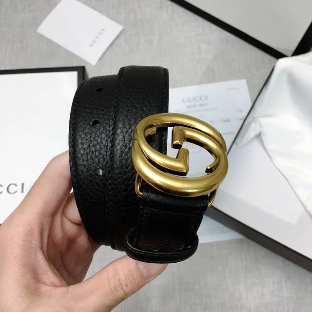 Gucci GG Marmont Interlocking G Buckle Black Leather Belt 3