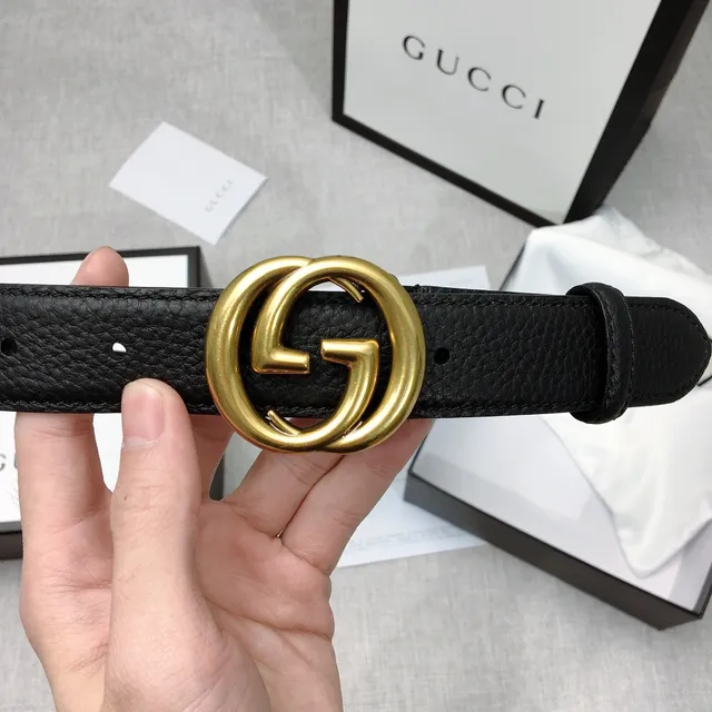 Gucci GG Marmont Interlocking G Buckle Black Leather Belt 4