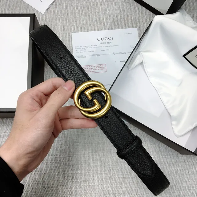 Gucci GG Marmont Interlocking G Buckle Black Leather Belt 5