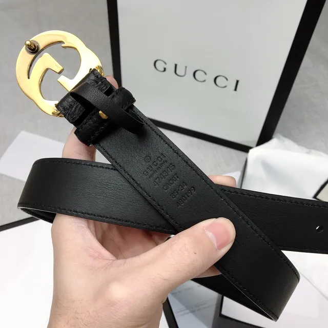 Gucci GG Marmont Interlocking G Buckle Black Leather Belt 7