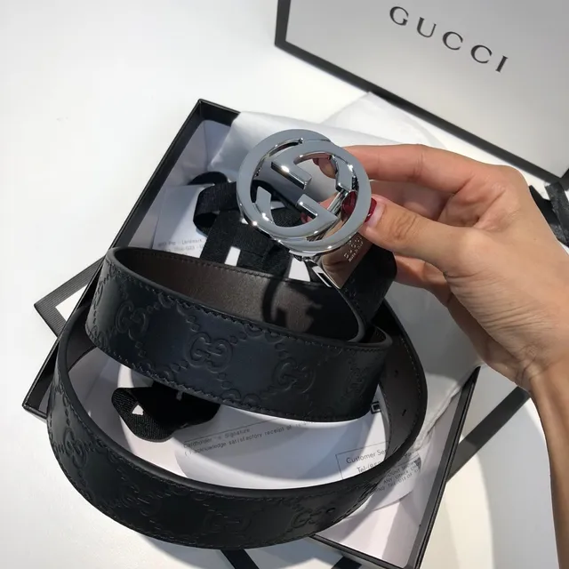 Gucci GG Marmont Interlocking G Buckle কালো চামড়ার বেল্ট 5
