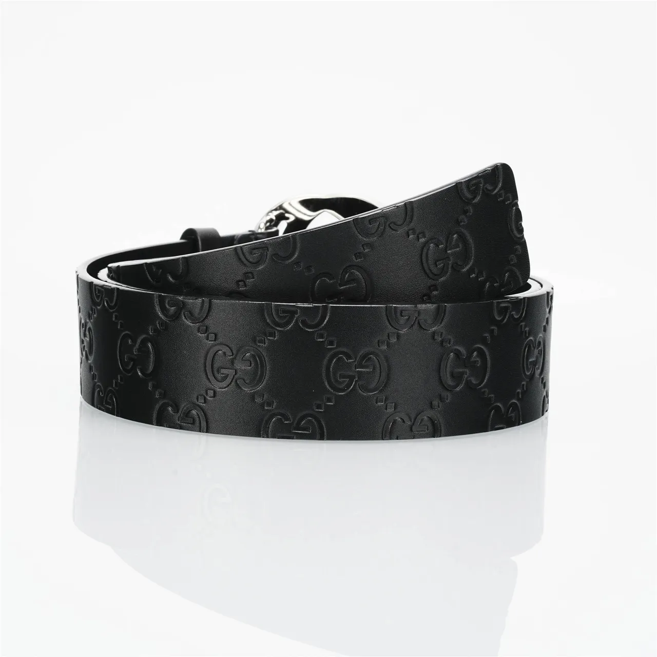 Gucci GG Marmont Interlocking G Buckle Black Leather Belt 2