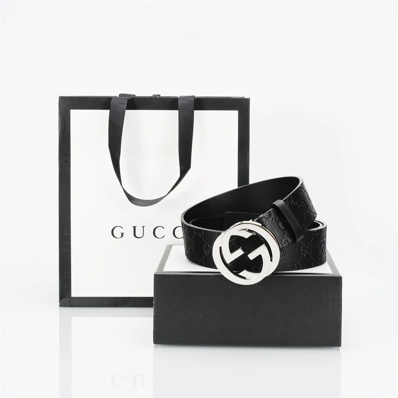 Gucci GG Marmont Interlocking G Buckle Black Leather Belt 4