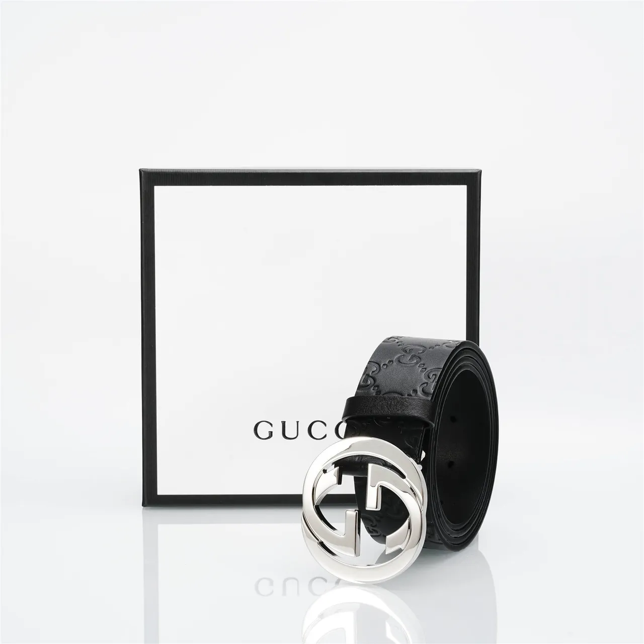 Gucci GG Marmont Interlocking G Buckle Black Leather Belt 5