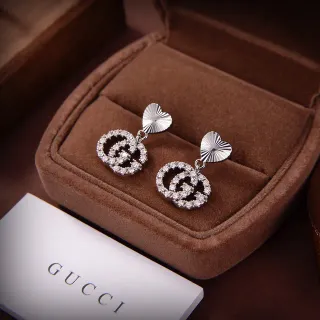 Gucci GG Marmont Interlocking G Crystal Heart Drop Earrings