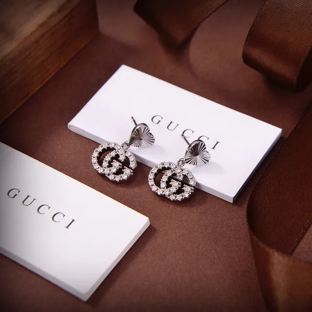 Gucci GG Marmont Interlocking G Crystal Heart Drop Earrings 4