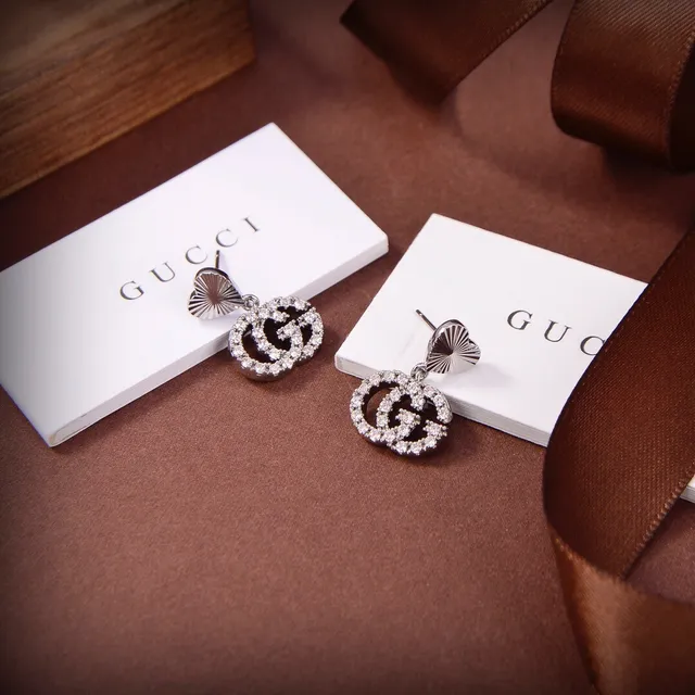 Gucci GG Marmont Interlocking G Crystal Heart Drop Earrings 5