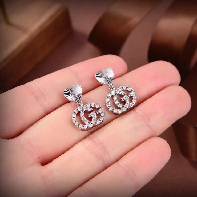 Gucci GG Marmont Interlocking G Crystal Heart Drop Earrings 6