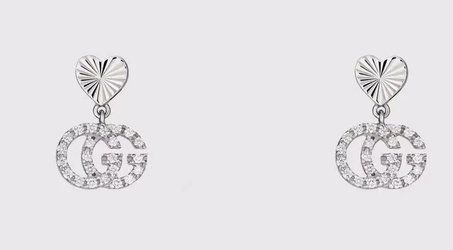 Gucci GG Marmont Interlocking G Crystal Heart Drop Earrings 7